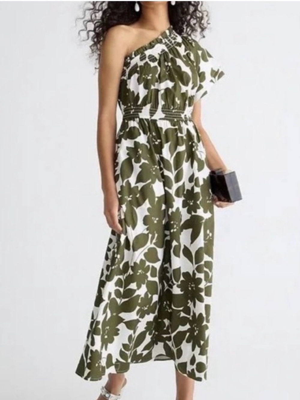 J. Crew Smocked Cotton Poplin One Shoulder Dress In Leafy Floral in size XL